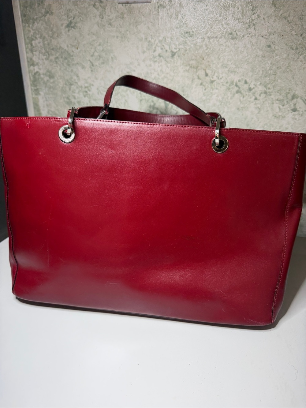 Red Leather Tote Bag - Women